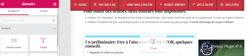 Le glisser-déposer des widgets Elementor cible 1