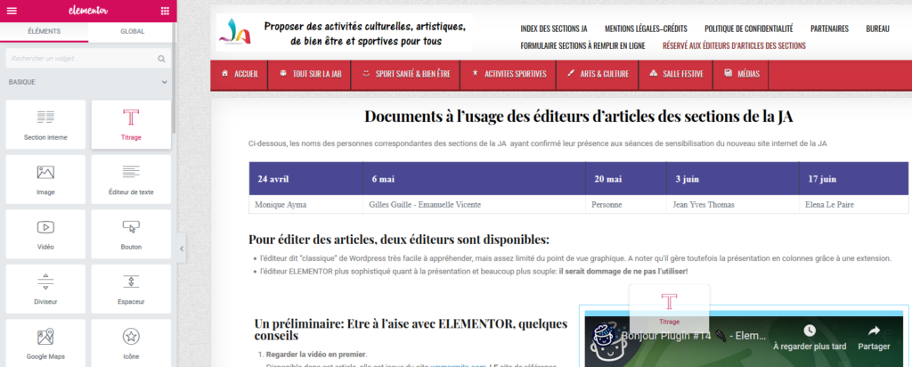 Le glisser-déposer des widgets Elementor cible 1