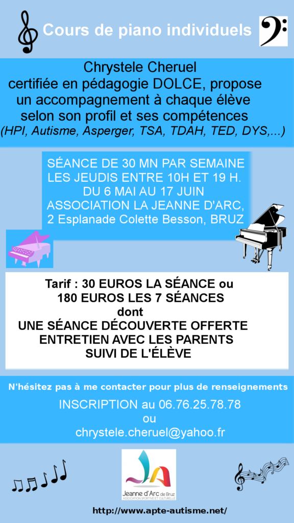Flyer cours de piano autisme et handicap