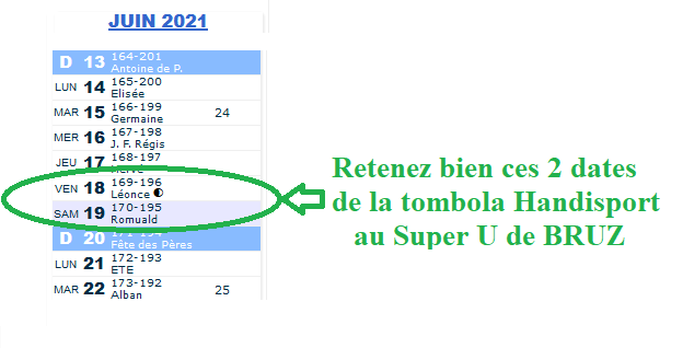 Un calendrier indiquant les dates de la tombola