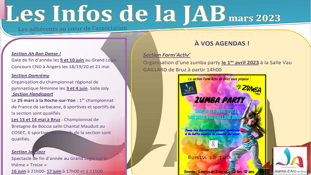 Couverture de la lettre d'infos JAB Mars 2023